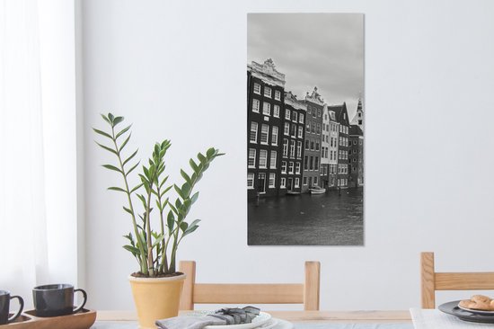 Canvas Schilderij Amsterdamse grachten zwart-wit fotoprint - 40x80 cm - Wanddecoratie