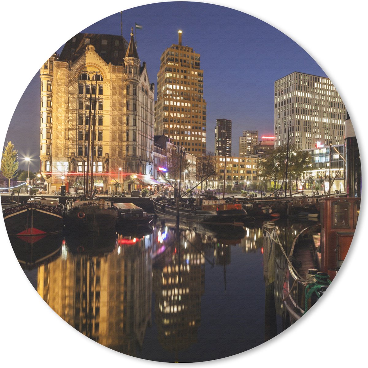 Muismat rond 50x50 cm - Mousepad Rotterdam - Haven - Licht - Ronde muismatten