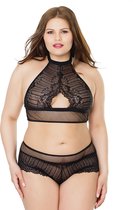 Fishnet Halter Top & Booty Shorts - Black - Maat Queen Size