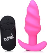 21X Vibrating Silicone Swirl Butt Plug with Remotel - Pink - Butt Plugs & Anal Dildos