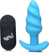 21X Vibrating Silicone Swirl Butt Plug with Remote - Blue - Butt Plugs & Anal Dildos