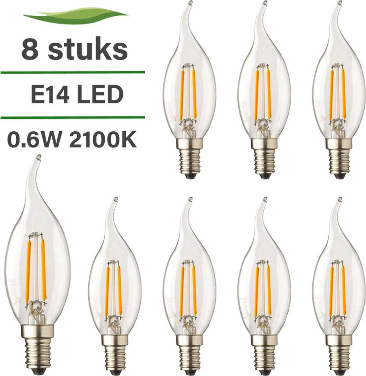 Lybardo - E14 LED Lamp - 8-pack - Kaarslamp - 0.6W - 2100K Extra Warmwit Licht