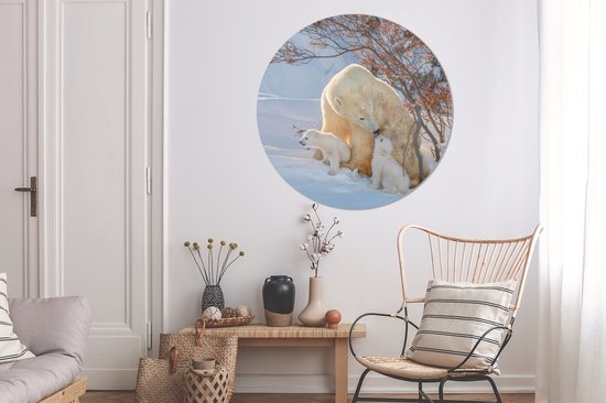 WallCircle - Wall Circle - Wall Circle Indoor - Ours Polaire avec ses petits dans la neige - 150x150 cm - Décoration murale - Peintures Ronds