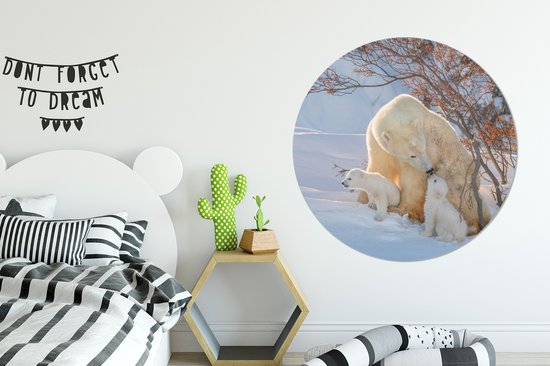 WallCircle - Wall Circle - Wall Circle Indoor - Ours Polaire avec ses petits dans la neige - 150x150 cm - Décoration murale - Peintures Ronds