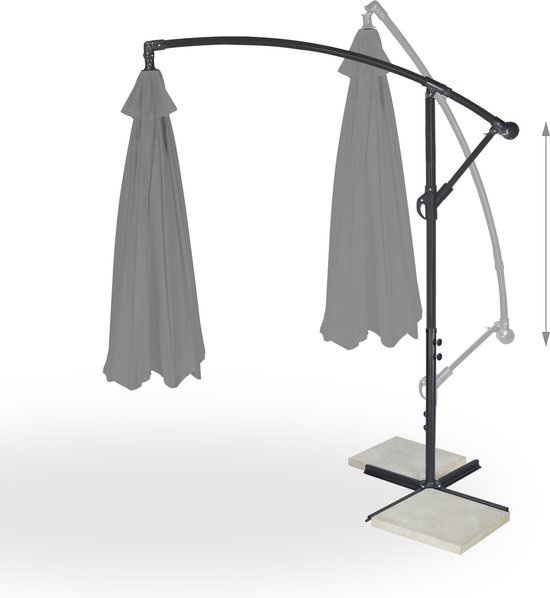 zweefparasol met voet - Ø 300 cm - met hoes en zwengel - draaibaar - kruisvoet - grijs