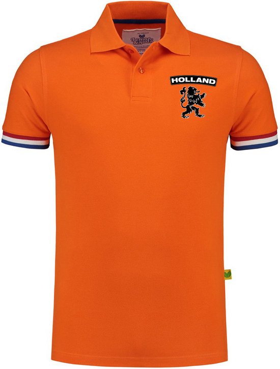 Foto: Luxe grote maten holland supporter poloshirt 200 grams katoen heren oranje leeuw op borst nederland fan ek wk xxxl