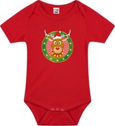 Kerst baby rompertje met rendier rood jongens en meisjes - Kerstkleding baby 56 (1-2 maanden)