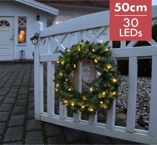 Foto: Verlichte kerstkrans calgary 50cm ook geschikt voor buiten lichtkleur warm wit met stekker kerstdecoratie