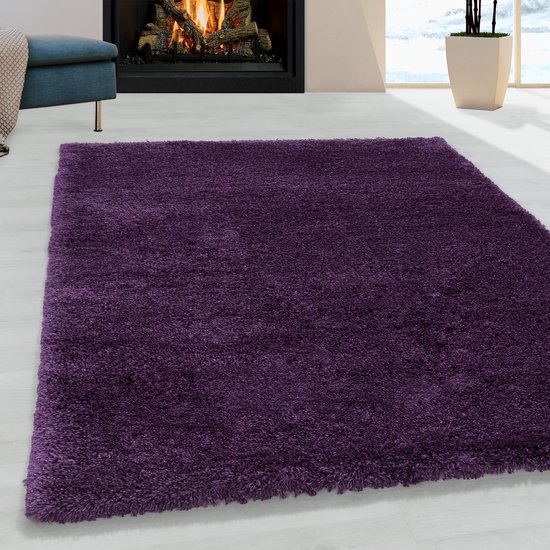 Tapis violet lilas à poils longs - 80x250cm - Moderne - Salon - Salon - Chambre - Salle à manger
