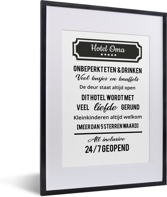 Fotolijst inclusief poster - Posterlijst 30x40 cm - Posters - Hotel oma - Spreuken - Oma - Quotes - Foto in lijst decoratie - Cadeau voor moeder - Moederdag cadeautje