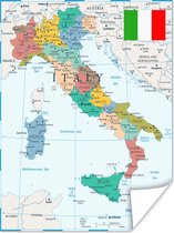 Landkaart van Italië 60x80 cm - Foto print op Poster (wanddecoratie woonkamer / slaapkamer)