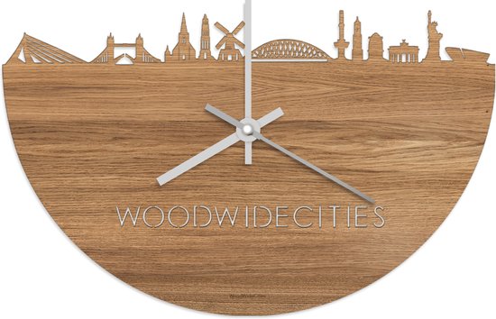 Skyline Klok WoodWideCities Eikenhout - Ø 40 cm - Stil uurwerk - Wanddecoratie - Meer steden beschikbaar - Woonkamer idee - Woondecoratie - City Art - Steden kunst - Cadeau voor hem - Cadeau voor haar - Jubileum - Trouwerij - Housewarming -