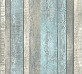 Hout behang Profhome 319932-GU vliesbehang glad met natuur patroon mat blauw grijs chroomoxydegroen 5,33 m2