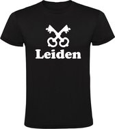 Kinder T-shirt 128 - Zwart - Voetbal - Stadswapen Leiden - Zuid-Holland
