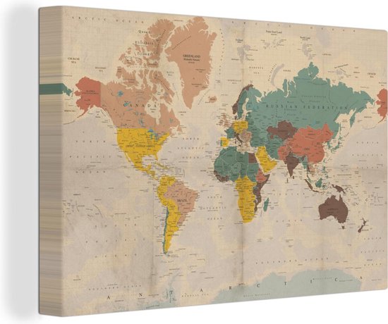 verkiezing Factuur De volgende Canvas Wereldkaart - 120x80 - Wanddecoratie Wereldkaart - Vintage - Atlas -  Kind -... | bol.com