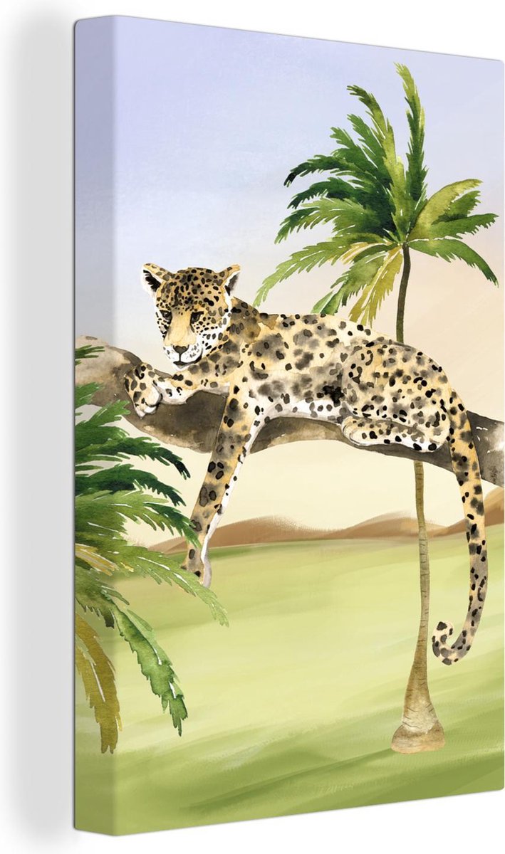 Canvas Schilderij Panter - Safari - Waterverf - 80x120 cm - Wanddecoratie
