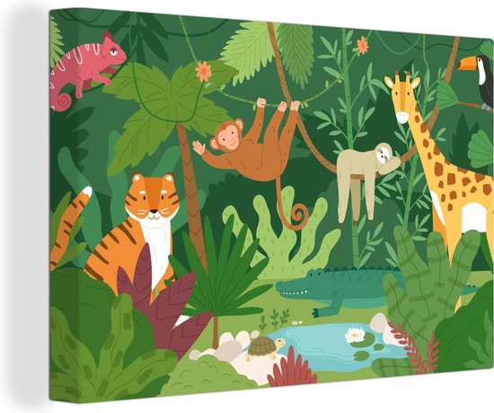 Canvas Schilderij Jungle - Dieren - Natuur - 90x60 cm - Wanddecoratie