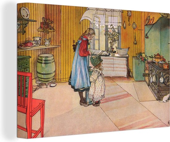 Tableau sur toile La cuisine d'une maison - Carl Larsson - 180x120 cm - Décoration murale XXL