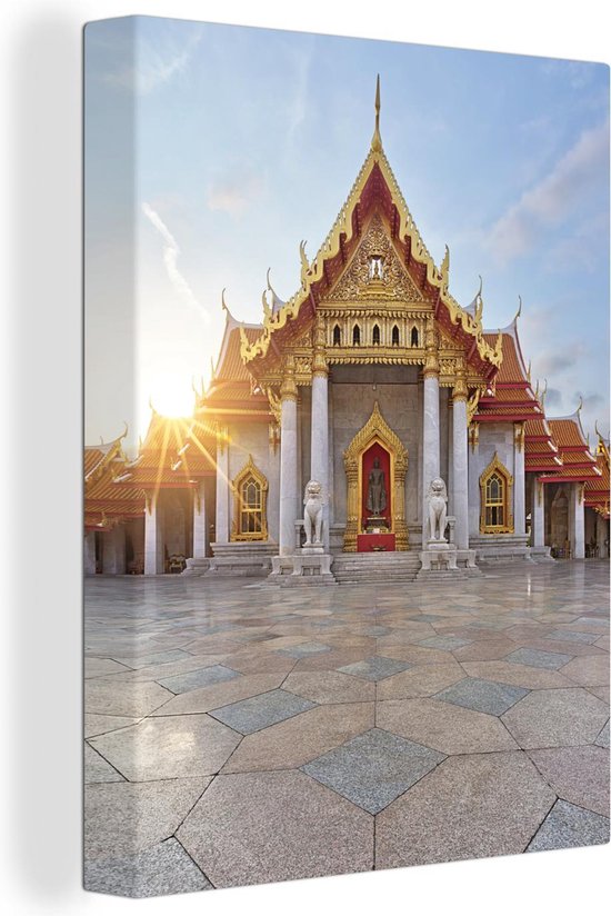 Canvas schilderij 120x160 cm - Wanddecoratie Thailand - Tempel - Zon - Muurdecoratie woonkamer - Slaapkamer decoratie - Kamer accessoires - Schilderijen
