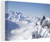 Canvas Schilderij Alpen - Sneeuw - Berg - 180x120 cm - Wanddecoratie XXL