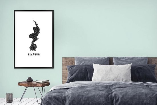 Fotolijst incl. Poster - Limburg - Nederland - Plattegrond - 80x120 cm - Posterlijst - Stadskaart
