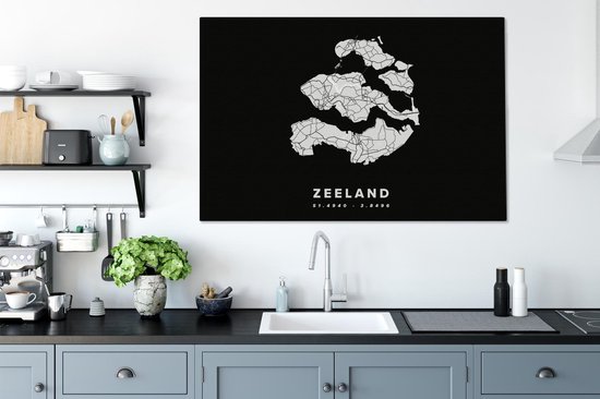 Tableau sur toile Zélande - Carte routière des Nederland -Bas - Zwart - 140x90 cm - Décoration murale