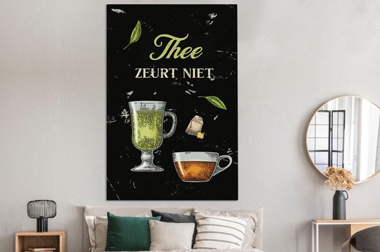 Tableau Peinture Thee - Verres - Feuilles - 120x180 cm - Décoration murale XXL - Cadeau Vaderdag - Cadeau - Cadeau pour Lui - Astuce - Homme