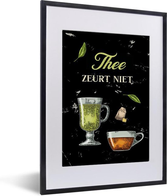 Fotolijst incl. Poster - Thee - Glazen - Bladeren - 30x40 cm - Posterlijst - Cadeau voor vrouw