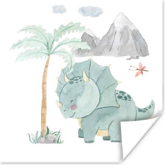 Poster Kinderkamer - Boom - Dinosaurus - Jongen - Meisje - Kinderen - 100x100 cm XXL - Poster Kinderkamer