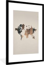 Affiche avec cadre Wereldkaart - Planche de bois - Marron - 60x90 cm