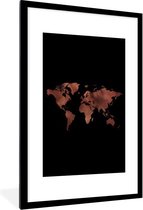 Fotolijst incl. Poster - Wereldkaart - Rood - Zwart - 60x90 cm - Posterlijst