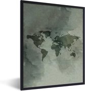 Affiche avec cadre Carte du Wereldkaart - Aquarelle - Grijs - 30x40 cm