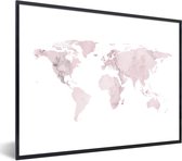 Fotolijst incl. Poster - Wereldkaart - Roze - Marmer - 80x60 cm - Posterlijst