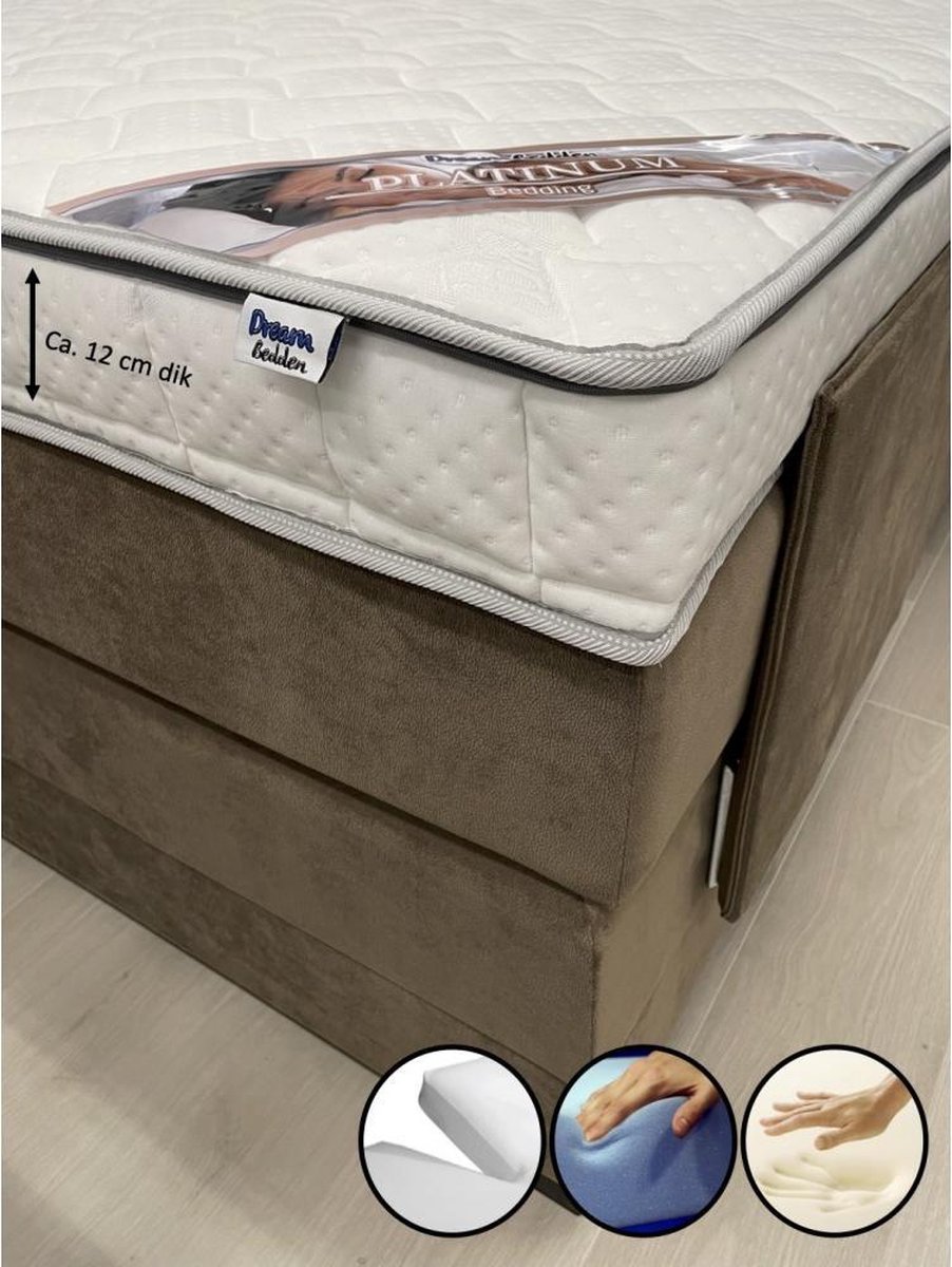 dreambedden Splittopper 2-zijdig 160x200 - Platinum - 12 cm dik - Bamboo Hoes - HR55 Koudschuim & Nasa Traagschuim - Topdekmatras Wit