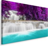 Schilderij - Wonderbaarlijke waterval, paars/blauw, 4 maten, wanddecoratie