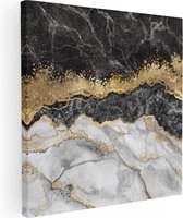 Artaza Canvas Schilderij Abstracte Kunst - Zwart met Witte Marmer - 50x50 - Foto Op Canvas - Canvas Print