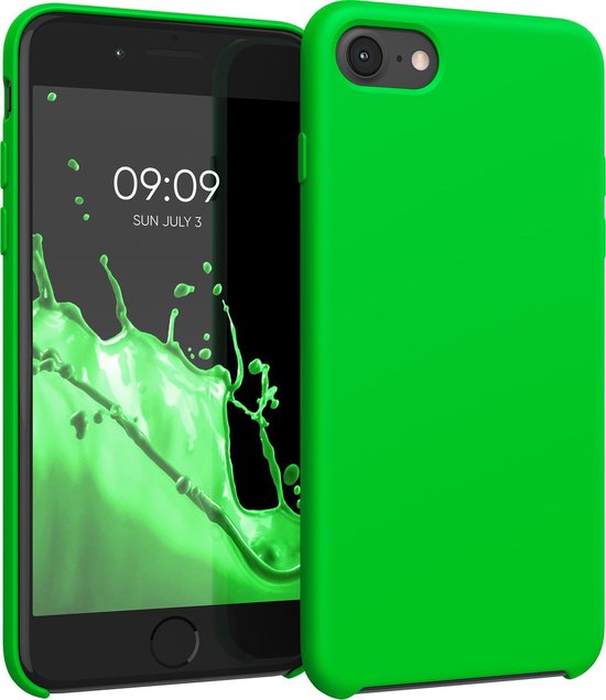 Étui de téléphone kwmobile pour Apple iPhone 7 / 8 / SE (2020) - Étui avec revêtement en silicone - Étui pour smartphone en vert fluo