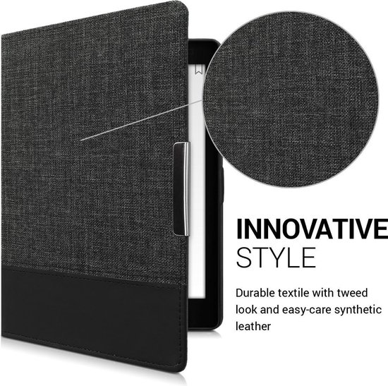 kwmobile hoes geschikt voor Kobo Aura ONE - Canvas beschermhoes in antraciet / zwart - Voor e-reader van Merkloos — afbeelding 3