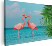 Artaza Canvas Schilderij Twee Flamingo's in een Hart Vorm in het Water - 120x80 - Groot - Foto Op Canvas - Wanddecoratie Woonkamer