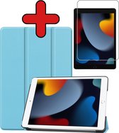 Hoes Geschikt voor iPad 10.2 2021 Hoes Book Case Hoesje Trifold Cover Met Screenprotector - Hoesje Geschikt voor iPad 9 Hoesje Bookcase - Lichtblauw