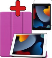 iPad 10.2 2021 Hoes Luxe Book Case Cover Hoesje (10,2 inch) Met Screenprotector - Paars