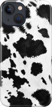 Apple iPhone 13 Mini Telefoonhoesje - Premium Hardcase Hoesje - Dun en stevig plastic - Met Dierenprint - Koeien Patroon - Zwart