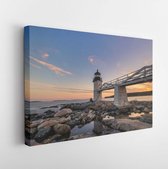 Onlinecanvas - Schilderij - Marshall Point Lighthouse Sunset Art Horizontaal Horizontal - Multicolor - 115 X 75 Cm