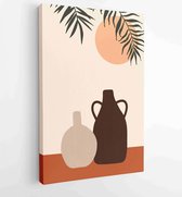 Abstracte moderne vaas met tropisch blad op lichte achtergrond. Mode minimal trendy art in flat style minimal poster print - Moderne schilderijen - Verticaal - 1801853092 - 40-30 V