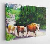 Olieverfschilderij - Grazende stier - Moderne kunst canvas - Horizontaal - 89703184 - 115*75 Horizontal