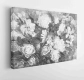 Schilderij stilleven olieverf textuur, roos impressionisme kunst, geschilderd kleurenbeeld, achtergronden en behang, bloemmotief op canvas - Modern Art Canvas - Horizontaal - 593039231 - 115*