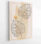 Monstera bladeren en Gold Frame luxe kunst aan de muur vector. Tropische blad hand getekend met aquarel textuur. 2 - Moderne schilderijen – Verticaal – 1870933480 - 80*60 Vertical