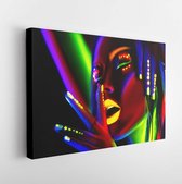 Onlinecanvas - Schilderij - Discodanser In Neonlicht.- Art Horizontaal Horizontal - Multicolor - 115 X 75 Cm