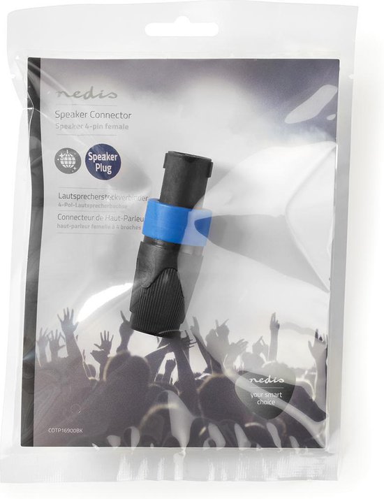Verpakking van Nedis speaker connector met afbeelding van publiek.