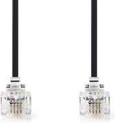 Nedis Telecomkabel - RJ11 Male - RJ11 Male - 10.0 m - Kabel design: Plat - Connectorplating: Goud Verguld - Kabeltype: RJ11 - Zwart